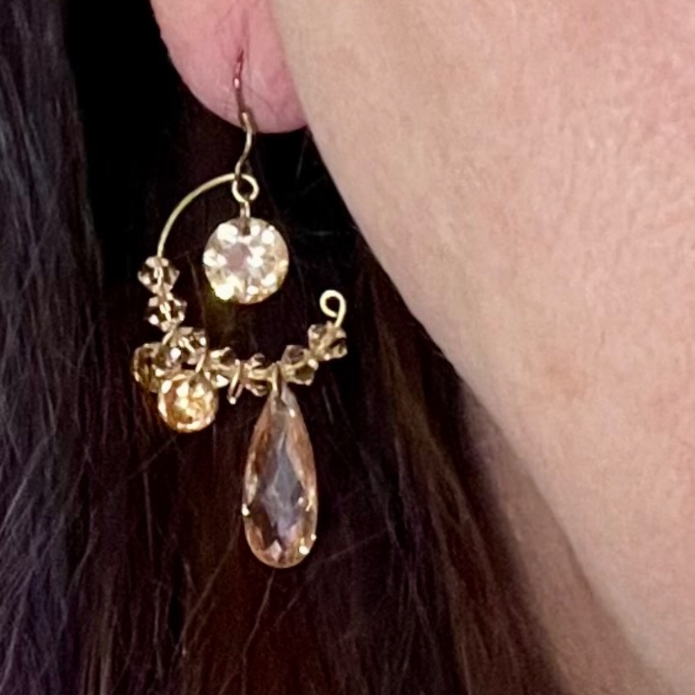 Vintage Handmade Golden iridescent  crystal earrings